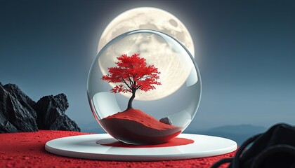 Miniature Red Tree in Glass Sphere