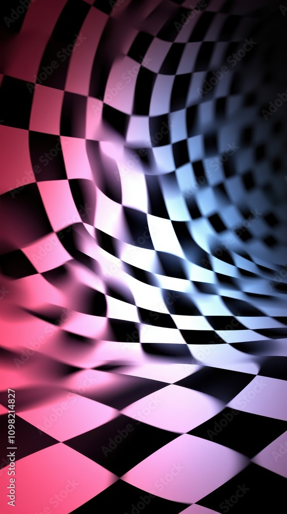 Poster a mesmerizing wave of black and pink checkered patterns creating an abstract illusion of depth.