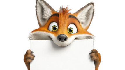 Obraz premium Captivating fox with piercing green eye holds blank sign, ideal for nature, wildlife, and creative design projects