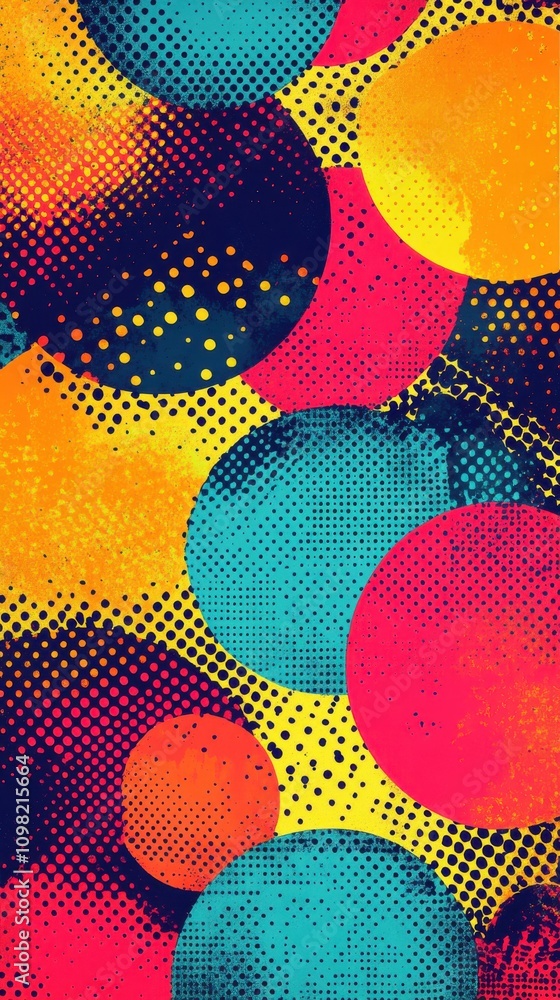 Poster vibrant abstract circles with a mix of colors creating a lively and dynamic composition.