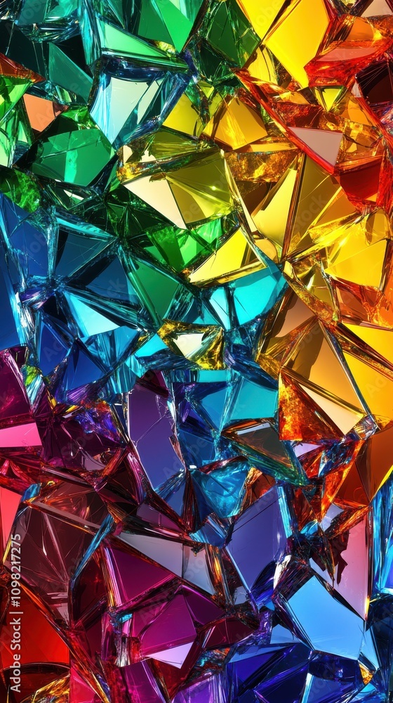 Aufkleber a vibrant array of colorful shards reflecting light, creating a stunning visual mosaic of reds, blue