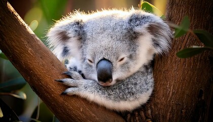 Obraz premium a cute baby koala sleeping under the tree.