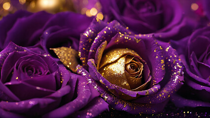 purple roses with gold glitter