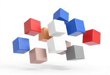 Floating 3D Geometric Cubes in Minimalist Style