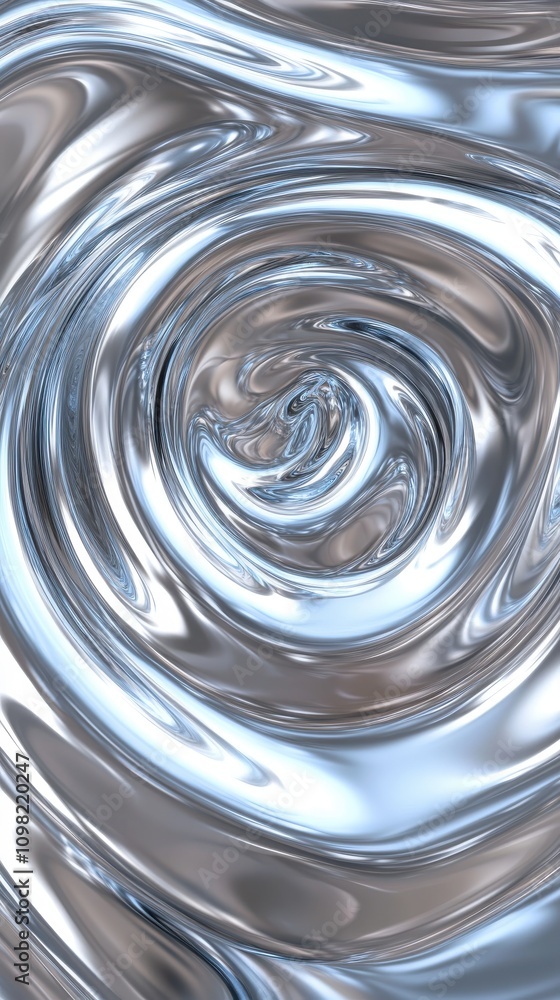 Poster A mesmerizing swirl of smooth metallic textures, creating a dynamic, abstract pattern in shades of silver and blue.