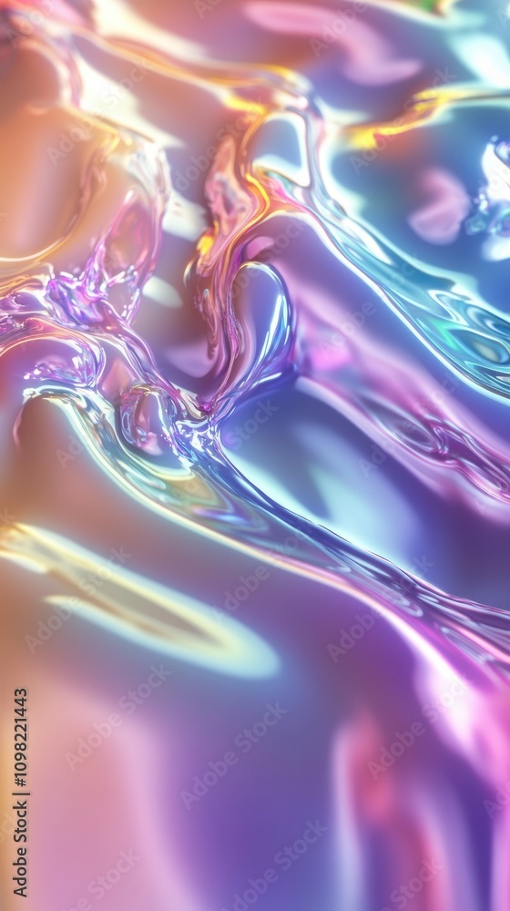 Poster Colorful fluid abstract with shimmering iridescent waves, creating a vibrant and dynamic background.