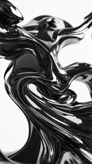 Abstract black liquid art with smooth, flowing shapes and highlights creating a dynamic, modern aesthetic.