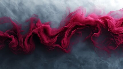 A surreal blend of crimson red and deep magenta smoke, curling and intertwining over a textured soft gray, creating a dreamy abstract effect.