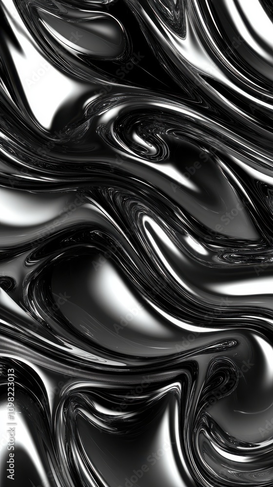 Aufkleber abstract black and silver swirls create a flowing, dynamic texture with a glossy finish.