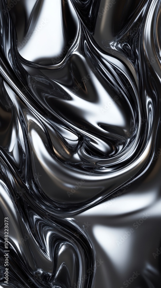 Poster shimmering black liquid metal waves create a dynamic, fluid texture with a glossy finish and intrica