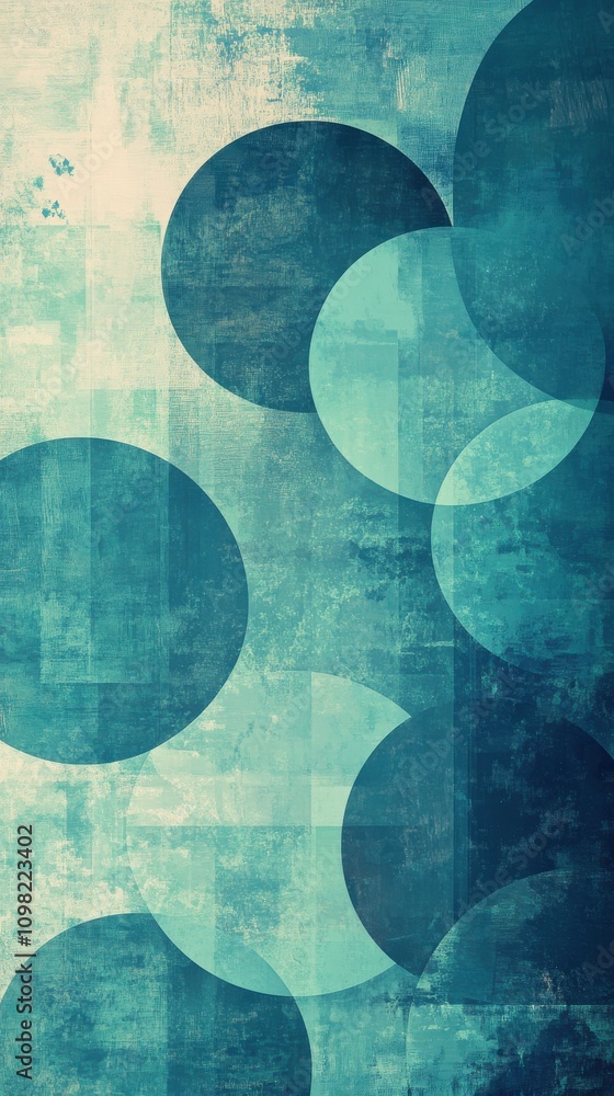 Poster abstract geometric design featuring overlapping teal circles on a textured background.