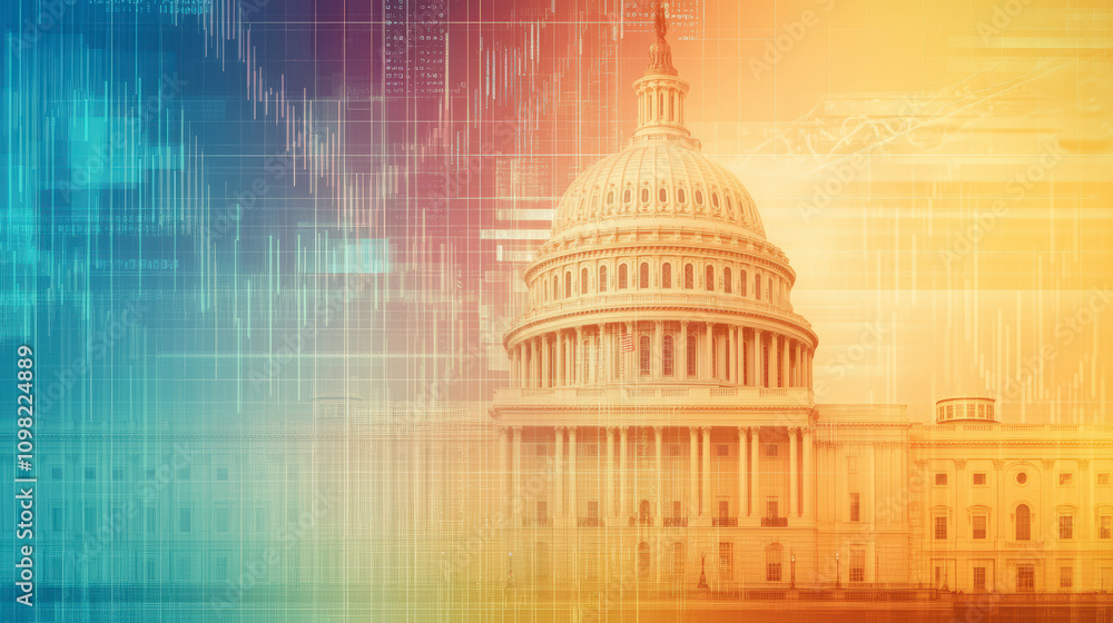Poster the image features the u.s. capitol building with a digital overlay, symbolizing the intersection of