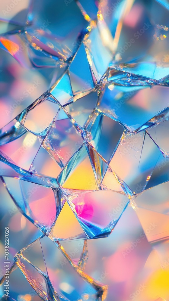 Poster abstract shattered glass with colorful reflections and vibrant hues, creating a captivating visual t