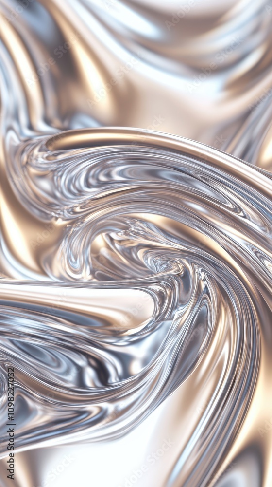 Poster abstract swirling metallic textures with reflective silver and gold hues create a dynamic, fluid vis
