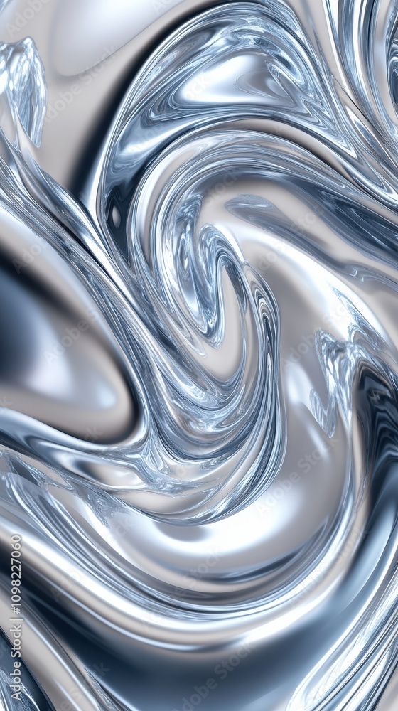 Aufkleber fluid metallic swirls in shades of silver create a mesmerizing abstract pattern.