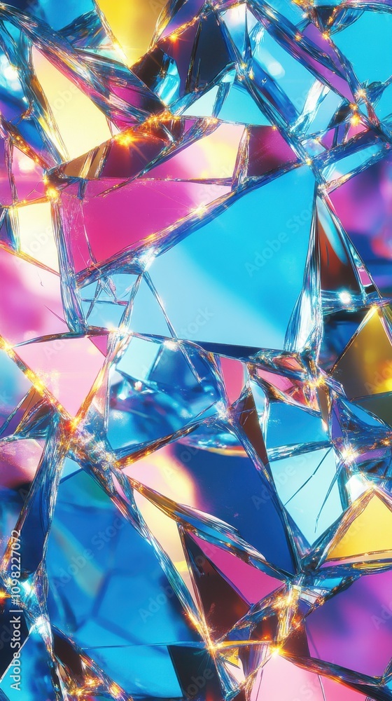Poster colorful shards of glass creating a dazzling, abstract pattern with vibrant reflections and lighting