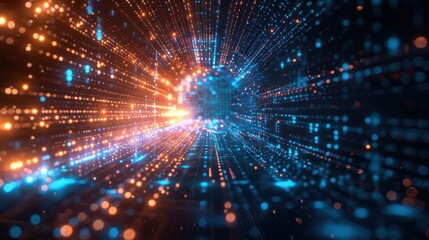 Fototapeta premium A dynamic visualization of data streams in vibrant blue and orange hues.