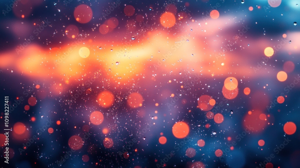 Poster abstract background of raindrops on a window with city lights in the background.