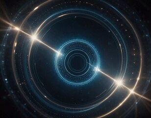 Visual representation delves into the intricate relationship in quantum physics showcasing interlocking circles and lines on a dark, luminous background that highlights their complexity. Generative AI