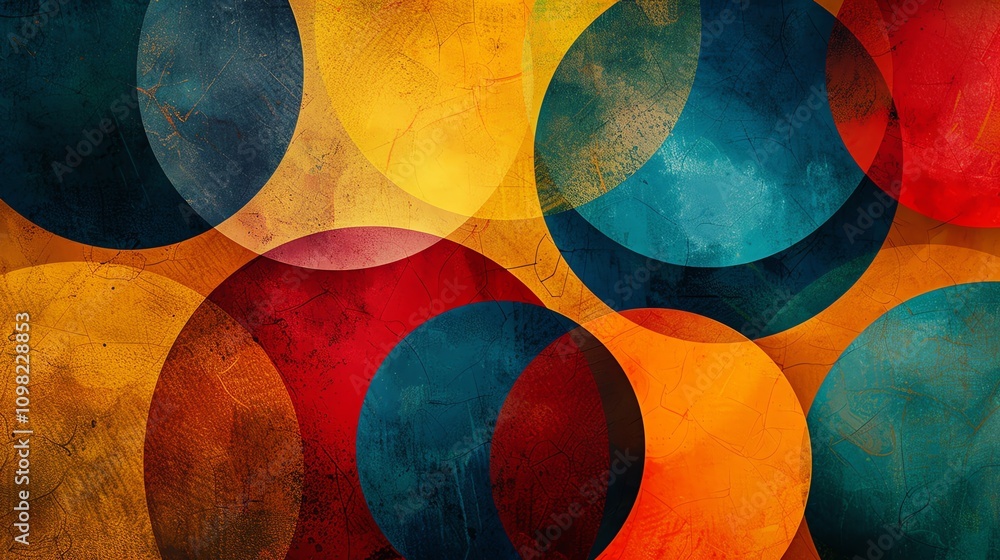 Poster overlapping colorful circles abstract background.