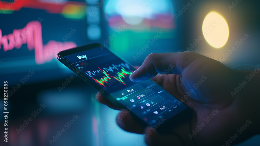 Aufkleber crypto trader using smartphone for financial transactions