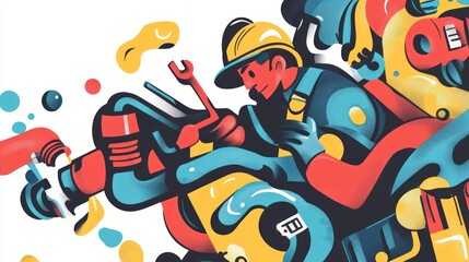 Fototapeta premium Abstract Illustration of a Construction Worker with Tools