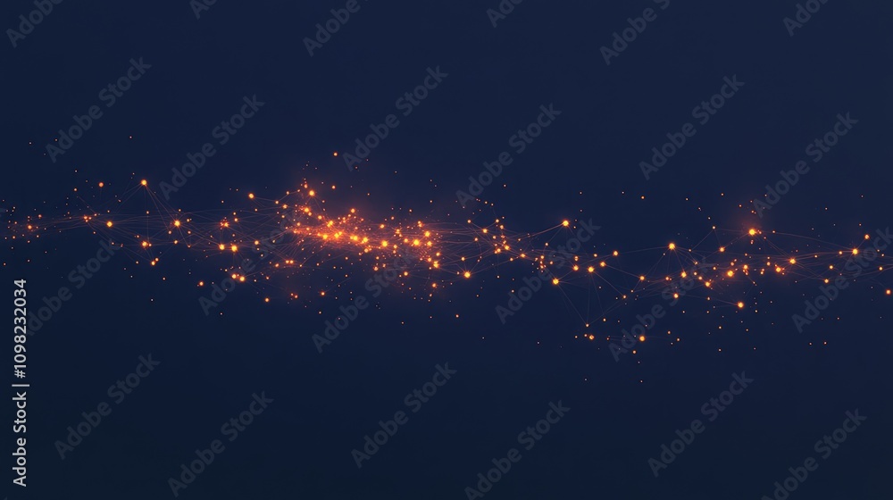 Poster minimal abstract map with small, glowing nodes connected by lines, on a navy blue background