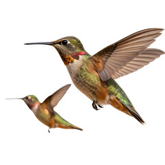 Fototapeta premium Two Hummingbirds in Flight Isolate On Transparent Background Cutout, PNG file, Cutout file