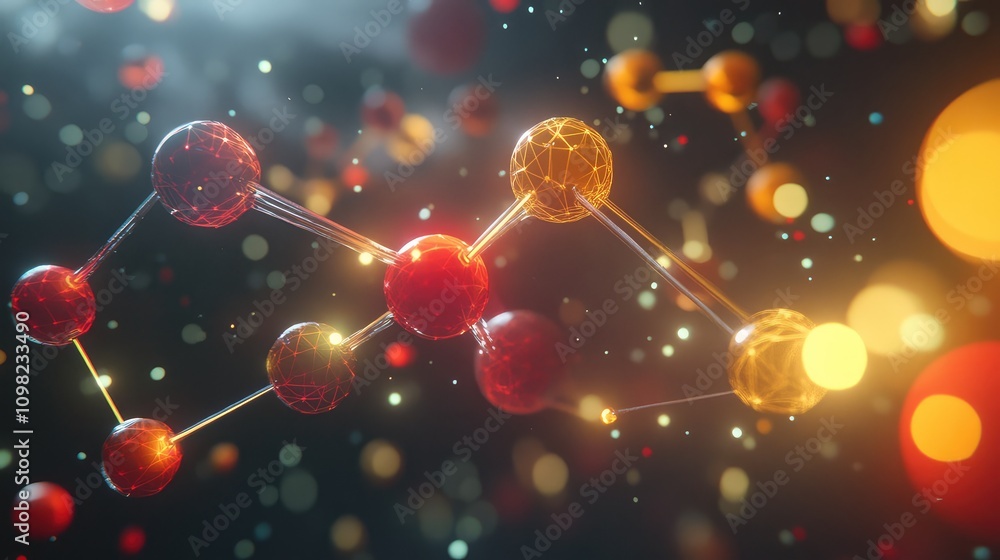 Poster minimalistic data molecules linked with thin beams of light, floating in abstract space