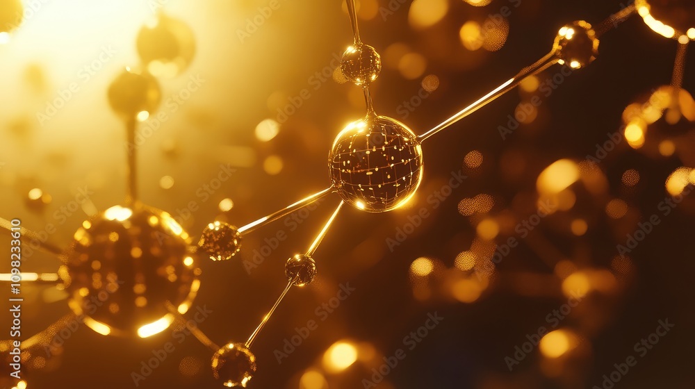 Fototapete minimalistic data molecules linked with thin beams of light, floating in abstract space