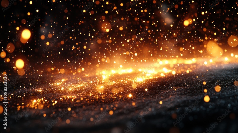 Poster abstract dark background with warm glowing light and bokeh.