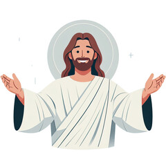 Fototapeta premium Flat Illustration of Jesus christ smiling with open arms on white background isolated PNG