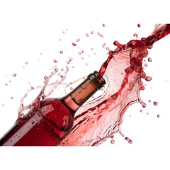 Fototapeta premium Dynamic Splash of Red Beverage from Bottle Isolate On Transparent Background Cutout, PNG file, Cutout file