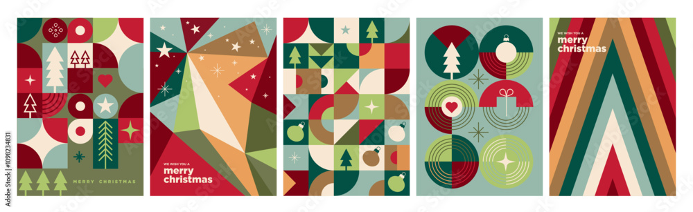 Wall mural set of illustrations on the theme of christmas and new year. vector concepts for greeting card, part