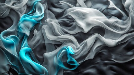 Obraz premium A surreal blend of silver gray and electric blue smoke, curling and intertwining over a textured matte black, creating a dreamy abstract effect.