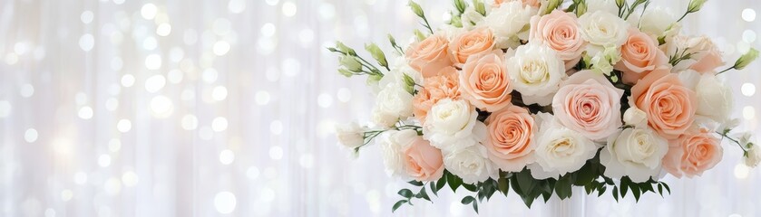 Obraz premium Peach and white blossoms in a vase, serene floral arrangement for home decor elegant