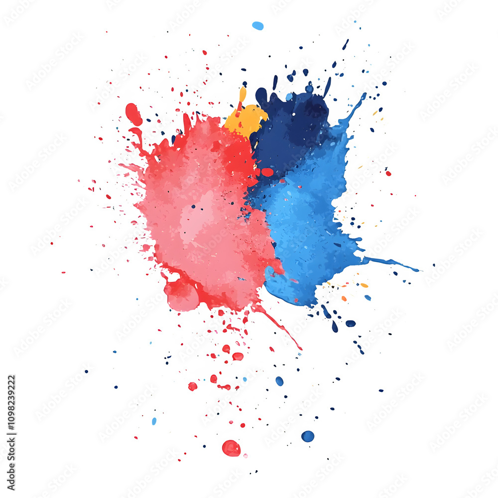 Poster Vibrant paint splatters create a dynamic and artistic visual element on a transparent background