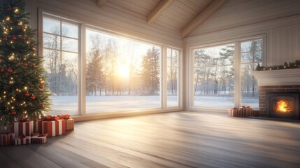 Fototapeta premium Christmas Morning in a Cozy Cabin