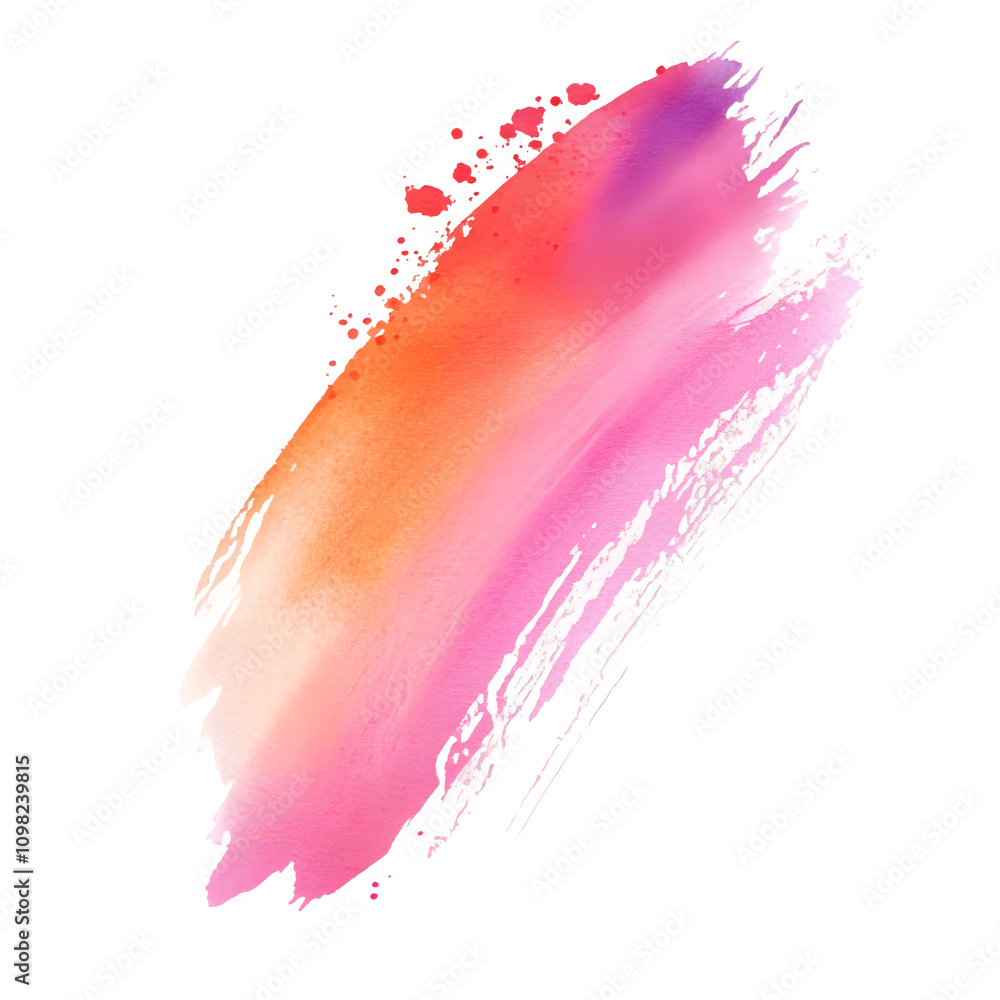 Fototapete vibrant pink and orange brush stroke with splatters on a transparent background, ideal for adding a 