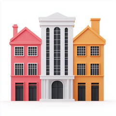 Fototapeta premium Illustration of city buildings urban element in 3D plasticine style isolated on white background