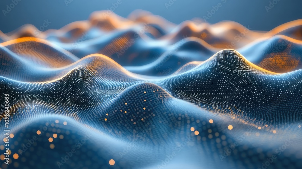 Poster network of wireframe lines and dots in deep blue, depicting data flow against a subtle gradient