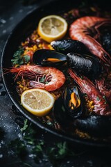Artistic Close-ups of Traditional Spanish Paella with Seafood
