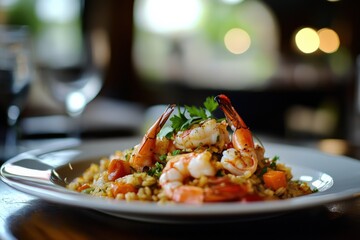 Artistic Close-ups of Traditional Spanish Paella with Seafood
