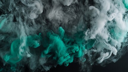 Ethereal wisps of silver gray smoke fading into emerald green hues, floating delicately over a rich matte black backdrop.