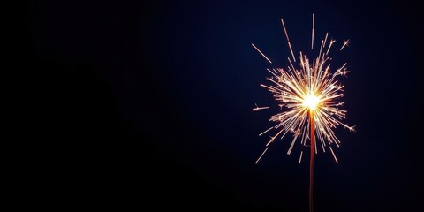 Fototapeta premium A single sparkler burns brightly against a dark night sky, creating a starburst of light and a sense of celebration.