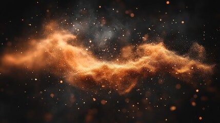 Fototapeta premium Abstract orange cloud with sparks on a black background.
