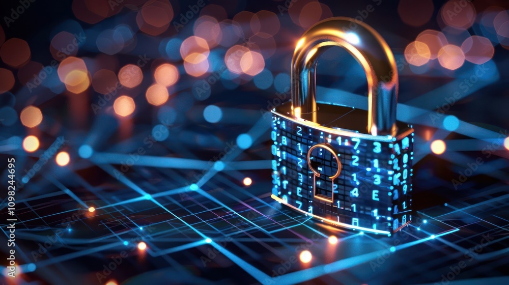 Aufkleber a digital padlock on a circuit-like background, symbolizing cybersecurity and data protection.