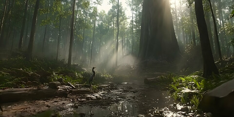 Obraz premium Misty Forest Path 3D Illustration