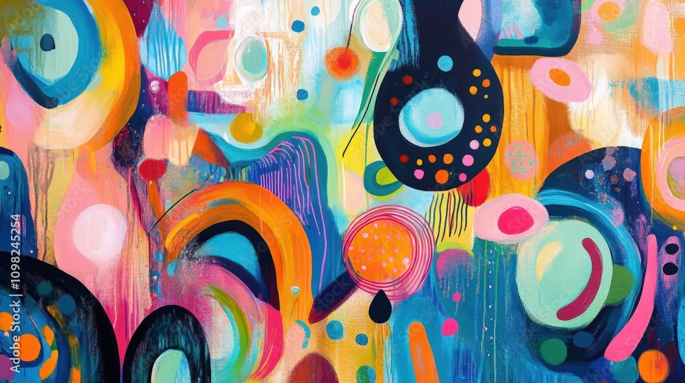 Poster abstract painting with colorful shapes and patterns
