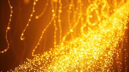 A golden abstract background with a blurred bokeh effect, created from a swirling cascade of tiny lights.